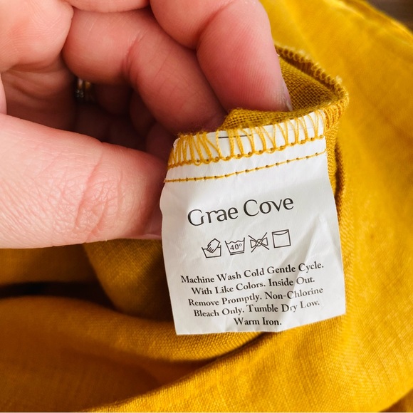 Grae Cove NWT 100% Linen Mustard Yellow Belted Cropped Jumpsuit Size L - Picture 7 of 11